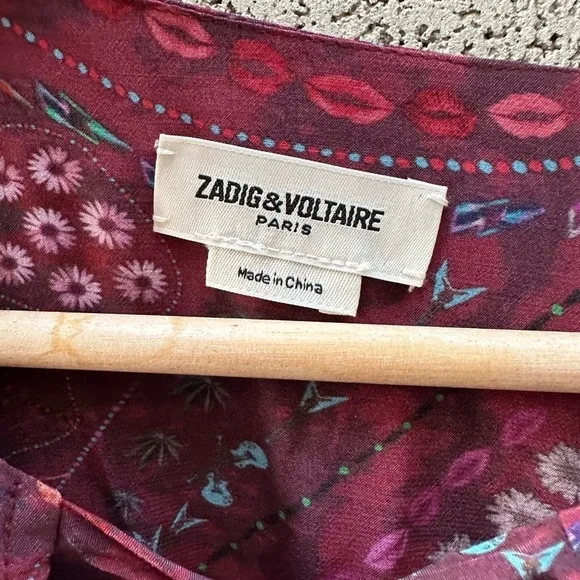 ZADIG & VOLTAIRE Psyche Remus Dress Red Floral Abstract Mini Women’s Size L - Picture 4 of 12